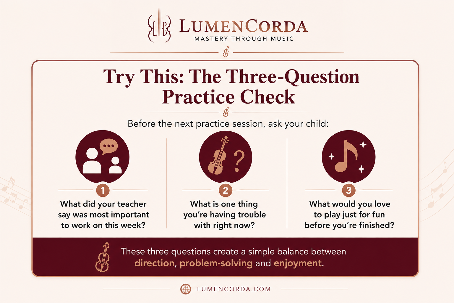 3 question violin practice check