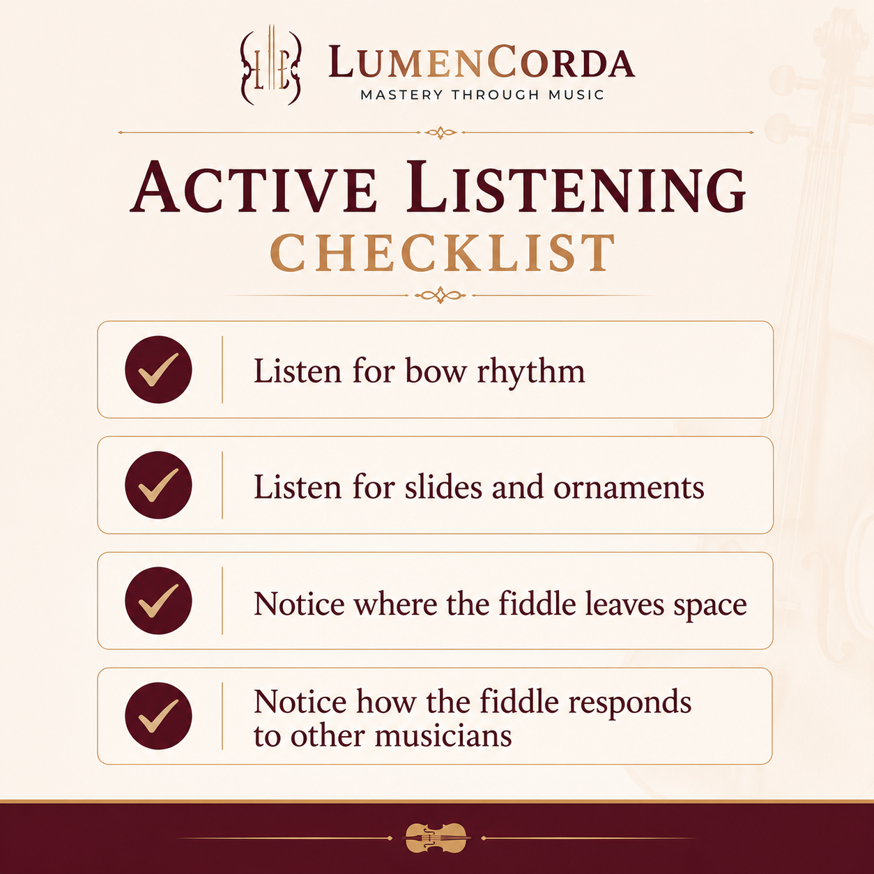 fiddle listening checklist